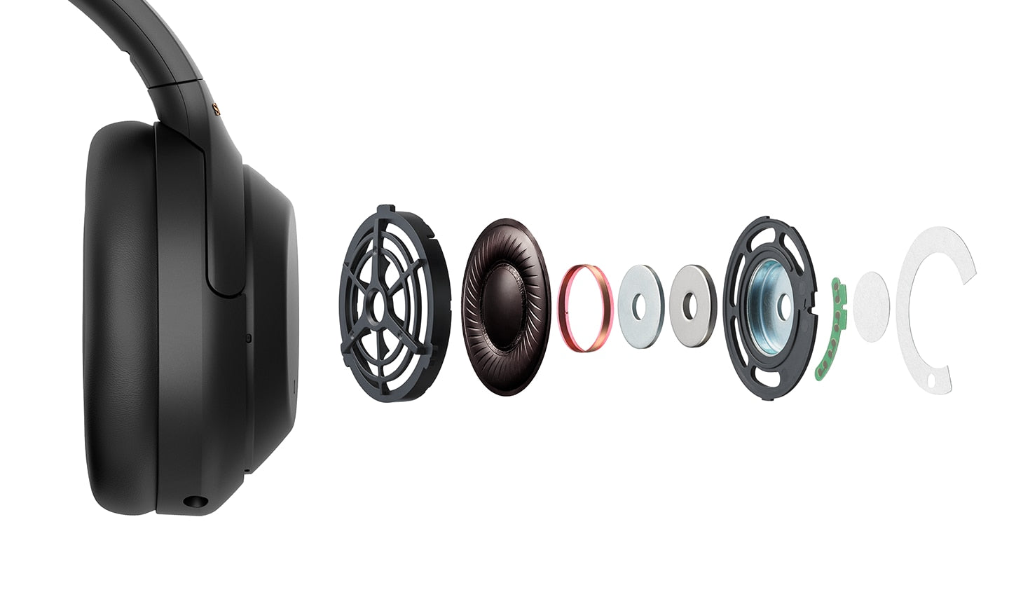 Explosion view of parts inside WH-1000Xm4 headphones