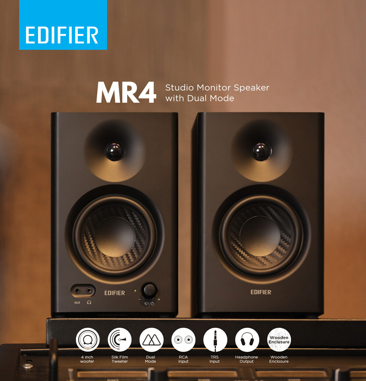 Edifier MR4 Monitor Speaker with headphone jack - Inter-Asia Technology